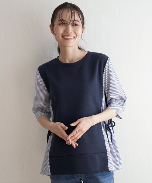 ikka(イッカ)の「【親子コーデ】袖切り替えレイヤードプルオーバー(Tシャツ/カットソー・レディース・ベージュ/ネイビー/ミント/ブラック・S/L/M)」の4枚目の写真