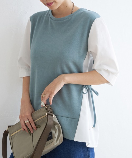 ikka(イッカ)の「【親子コーデ】袖切り替えレイヤードプルオーバー(Tシャツ/カットソー・レディース・ベージュ/ネイビー/ミント/ブラック・S/L/M)」の1枚目の写真