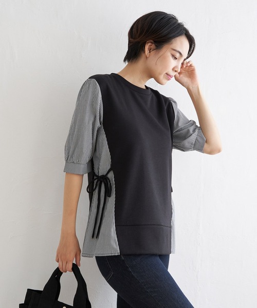 ikka(イッカ)の「【親子コーデ】袖切り替えレイヤードプルオーバー(Tシャツ/カットソー・レディース・ベージュ/ネイビー/ミント/ブラック・S/L/M)」の2枚目の写真