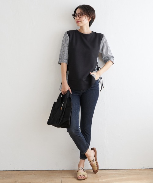 ikka(イッカ)の「【親子コーデ】袖切り替えレイヤードプルオーバー(Tシャツ/カットソー・レディース・ベージュ/ネイビー/ミント/ブラック・S/L/M)」の6枚目の写真