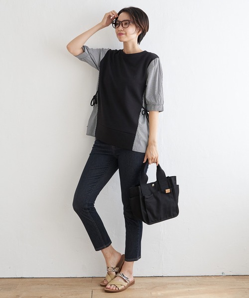 ikka(イッカ)の「【親子コーデ】袖切り替えレイヤードプルオーバー(Tシャツ/カットソー・レディース・ベージュ/ネイビー/ミント/ブラック・S/L/M)」の7枚目の写真