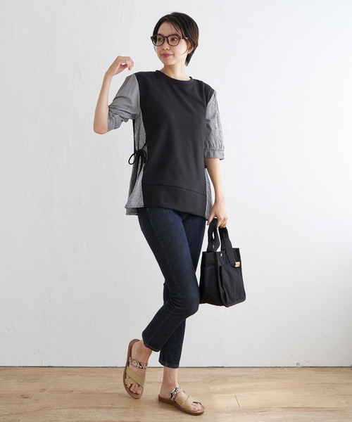 ikka(イッカ)の「【親子コーデ】袖切り替えレイヤードプルオーバー(Tシャツ/カットソー・レディース・ベージュ/ネイビー/ミント/ブラック・S/L/M)」の8枚目の写真