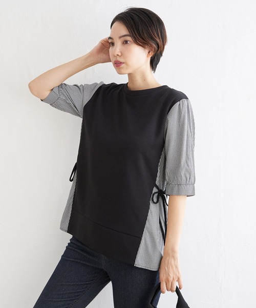 ikka(イッカ)の「【親子コーデ】袖切り替えレイヤードプルオーバー(Tシャツ/カットソー・レディース・ベージュ/ネイビー/ミント/ブラック・S/L/M)」の5枚目の写真