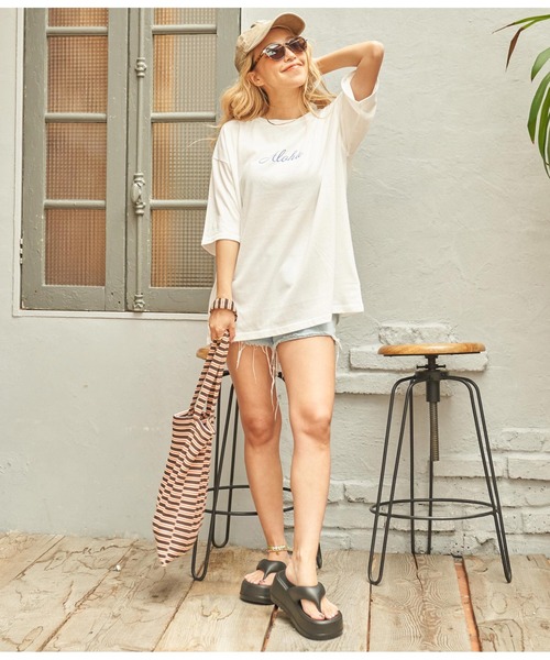anap mimpi（アナップミンピ）の「ALOHA HONOLULU プリント ビッグTシャツ（Tシャツ/カットソー・レディース・ホワイト/ブラック/サックスブルー・FREE）」の15枚目の写真