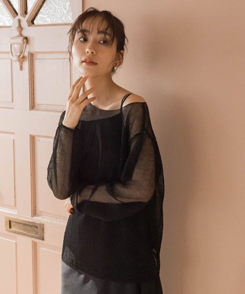 Droite lautreamont(ドロワットロートレアモン)の「ざっくりシアーニット≪手洗い可能≫(ニット/セーター・レディース・ブラック/オフホワイト/ブルー・M)」の2枚目の写真