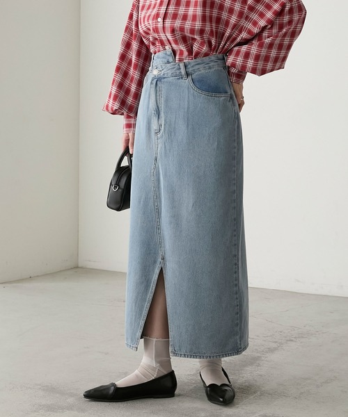 BONLECILL（ボンルシール）の「リメイク風ナローデニムスカート（デニムスカート・レディース・ブルー系1/ネイビー/ブラック・FREE）」の3枚目の写真