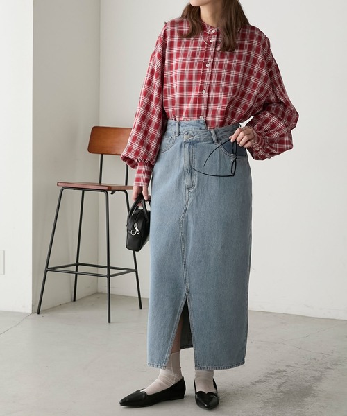 BONLECILL（ボンルシール）の「リメイク風ナローデニムスカート（デニムスカート・レディース・ブルー系1/ネイビー/ブラック・FREE）」の21枚目の写真