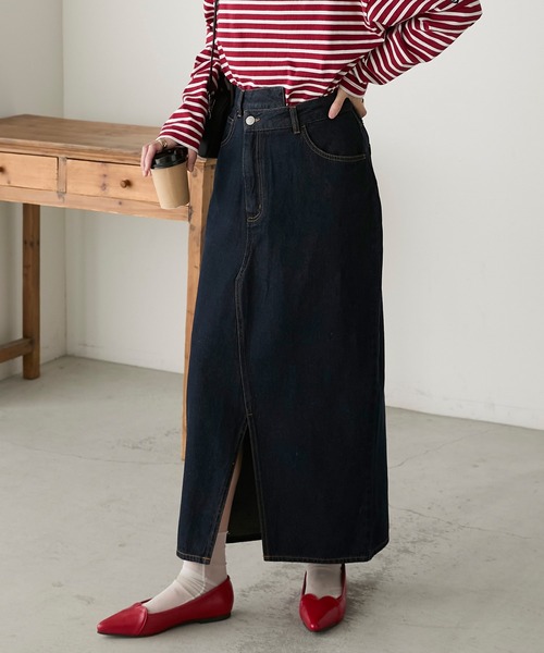 BONLECILL（ボンルシール）の「リメイク風ナローデニムスカート（デニムスカート・レディース・ブルー系1/ネイビー/ブラック・FREE）」の4枚目の写真