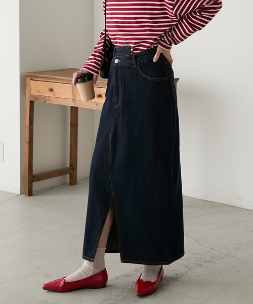 BONLECILL（ボンルシール）の「リメイク風ナローデニムスカート（デニムスカート・レディース・ブルー系1/ネイビー/ブラック・FREE）」の5枚目の写真