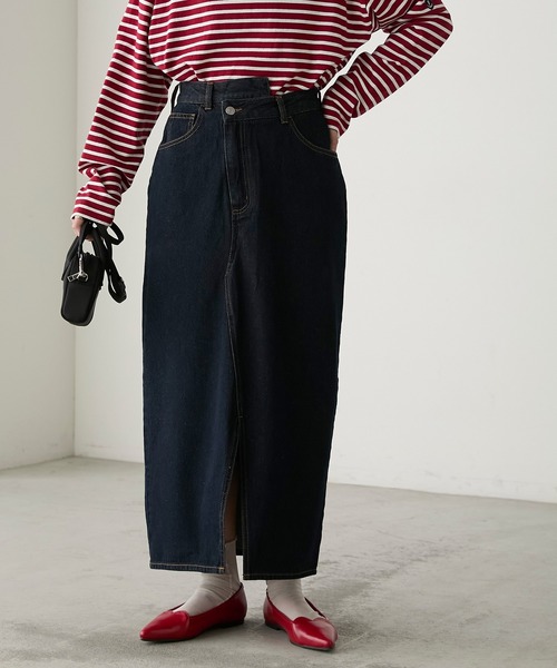 BONLECILL（ボンルシール）の「リメイク風ナローデニムスカート（デニムスカート・レディース・ブルー系1/ネイビー/ブラック・FREE）」の6枚目の写真