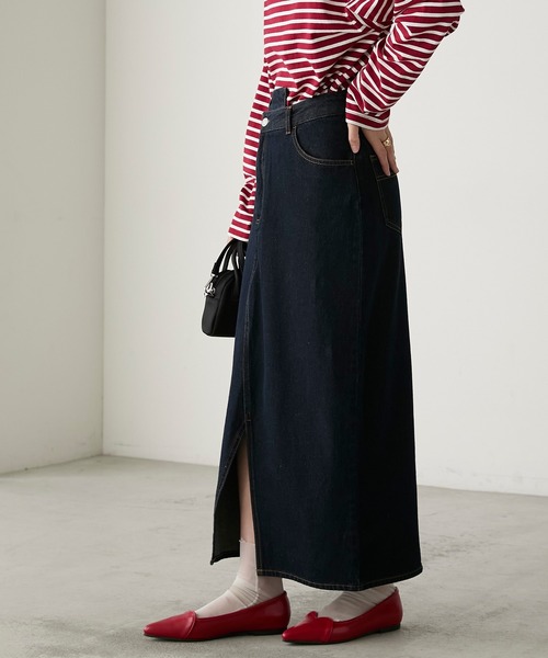 BONLECILL（ボンルシール）の「リメイク風ナローデニムスカート（デニムスカート・レディース・ブルー系1/ネイビー/ブラック・FREE）」の7枚目の写真