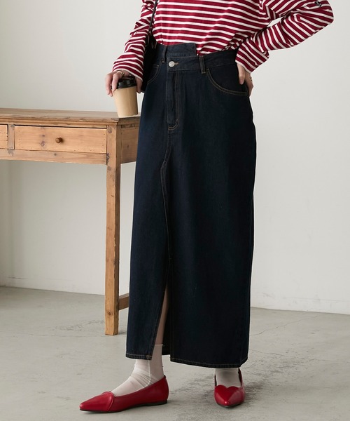 BONLECILL（ボンルシール）の「リメイク風ナローデニムスカート（デニムスカート・レディース・ブルー系1/ネイビー/ブラック・FREE）」の11枚目の写真