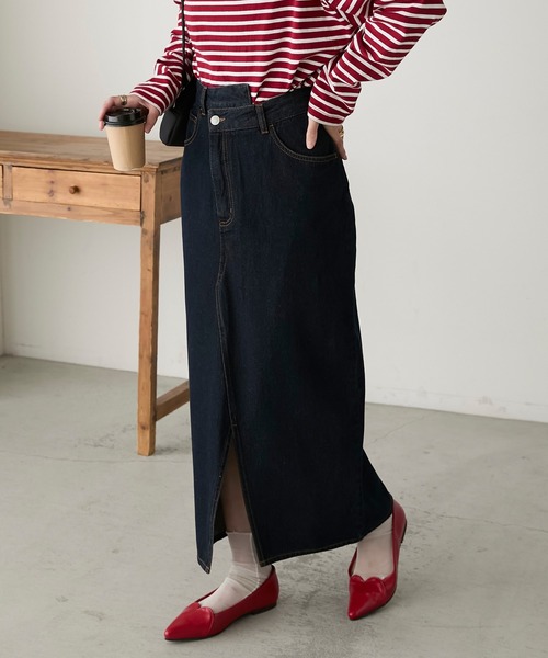 BONLECILL（ボンルシール）の「リメイク風ナローデニムスカート（デニムスカート・レディース・ブルー系1/ネイビー/ブラック・FREE）」の12枚目の写真