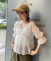 mline | 【3色展開】[mline]半袖シアーギャザーブラウス(シャツ/ブラウス)