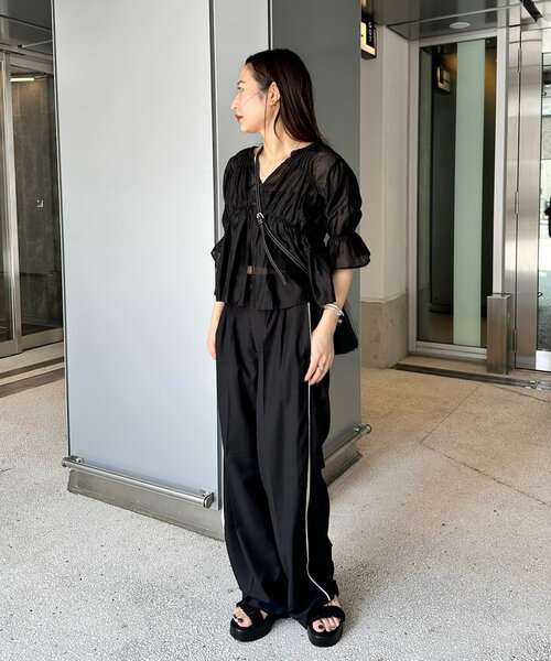 mline（エムライン）の「[mline]半袖シアーギャザーブラウス（シャツ/ブラウス・レディース・ブラック/ブルー/オフホワイト/ピンク/ブルー系その他/ベージュ系その他・FREE）」の12枚目の写真