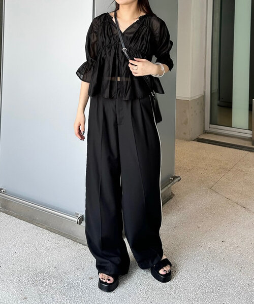 mline（エムライン）の「[mline]半袖シアーギャザーブラウス（シャツ/ブラウス・レディース・ブラック/ブルー/オフホワイト/ピンク/ブルー系その他/ベージュ系その他・FREE）」の14枚目の写真