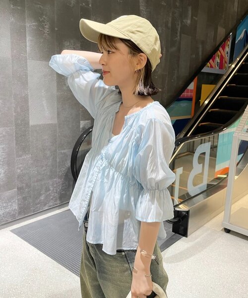 mline（エムライン）の「[mline]半袖シアーギャザーブラウス（シャツ/ブラウス・レディース・ブラック/ブルー/オフホワイト/ピンク/ブルー系その他/ベージュ系その他・FREE）」の17枚目の写真