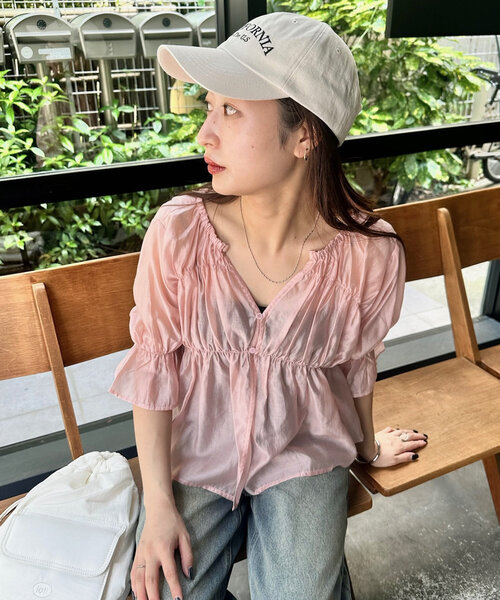 mline（エムライン）の「[mline]半袖シアーギャザーブラウス（シャツ/ブラウス・レディース・ブラック/ブルー/オフホワイト/ピンク/ブルー系その他/ベージュ系その他・FREE）」の19枚目の写真