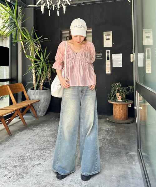 mline（エムライン）の「[mline]半袖シアーギャザーブラウス（シャツ/ブラウス・レディース・ブラック/ブルー/オフホワイト/ピンク/ブルー系その他/ベージュ系その他・FREE）」の20枚目の写真