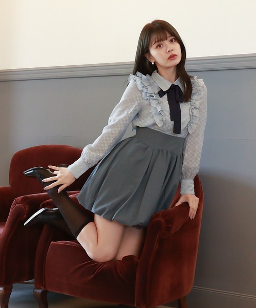 Cheek（チーク）の「ボウタイミニバルーンワンピース（ワンピース・レディース・サックスブルー/アイボリー/オフホワイト・MEDIUM）」の3枚目の写真