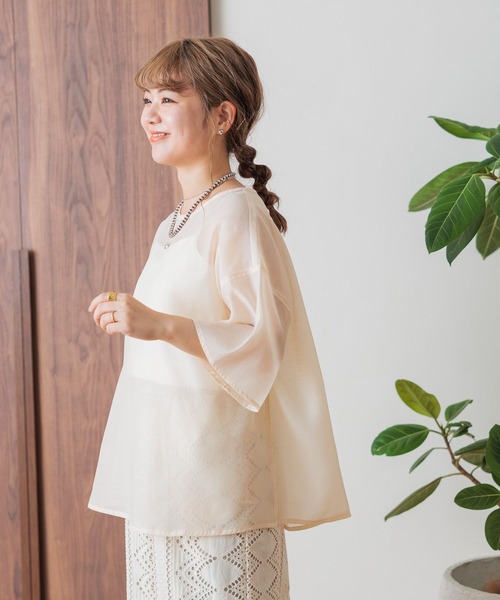 studio CLIP（スタディオクリップ）の「【my fit CLIP/低身長スタッフ企画】シアーレイヤードプルオーバー（Tシャツ/カットソー・レディース・アイボリー/ブラック/ライトグリーン・FREE）」の3枚目の写真