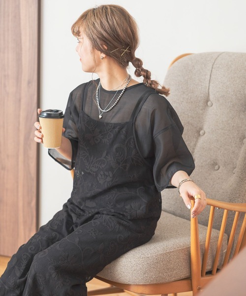 studio CLIP（スタディオクリップ）の「【my fit CLIP/低身長スタッフ企画】シアーレイヤードプルオーバー（Tシャツ/カットソー・レディース・アイボリー/ブラック/ライトグリーン・FREE）」の2枚目の写真