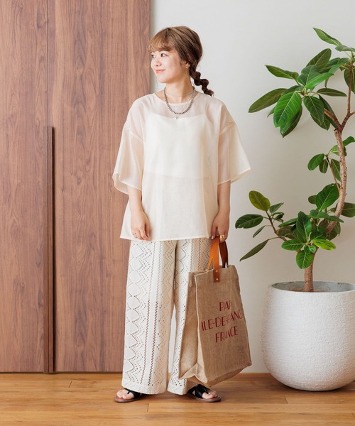 studio CLIP（スタディオクリップ）の「【my fit CLIP/低身長スタッフ企画】シアーレイヤードプルオーバー（Tシャツ/カットソー・レディース・アイボリー/ブラック/ライトグリーン・FREE）」の7枚目の写真