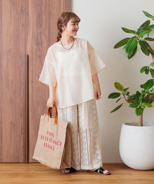 studio CLIP（スタディオクリップ）の「【my fit CLIP/低身長スタッフ企画】シアーレイヤードプルオーバー（Tシャツ/カットソー・レディース・アイボリー/ブラック/ライトグリーン・FREE）」の8枚目の写真