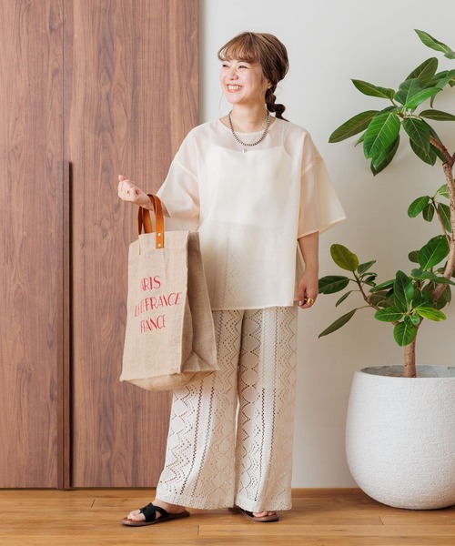 studio CLIP（スタディオクリップ）の「【my fit CLIP/低身長スタッフ企画】シアーレイヤードプルオーバー（Tシャツ/カットソー・レディース・アイボリー/ブラック/ライトグリーン・FREE）」の9枚目の写真