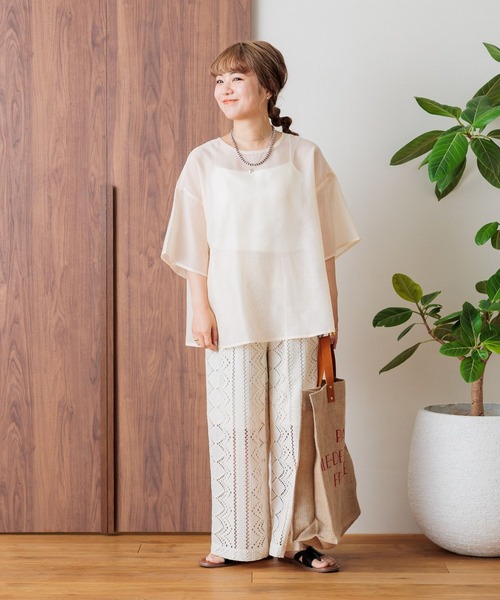 studio CLIP（スタディオクリップ）の「【my fit CLIP/低身長スタッフ企画】シアーレイヤードプルオーバー（Tシャツ/カットソー・レディース・アイボリー/ブラック/ライトグリーン・FREE）」の10枚目の写真