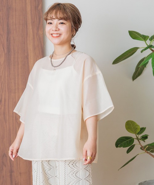 studio CLIP（スタディオクリップ）の「【my fit CLIP/低身長スタッフ企画】シアーレイヤードプルオーバー（Tシャツ/カットソー・レディース・アイボリー/ブラック/ライトグリーン・FREE）」の12枚目の写真