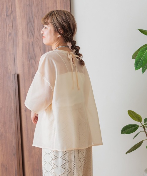 studio CLIP（スタディオクリップ）の「【my fit CLIP/低身長スタッフ企画】シアーレイヤードプルオーバー（Tシャツ/カットソー・レディース・アイボリー/ブラック/ライトグリーン・FREE）」の14枚目の写真