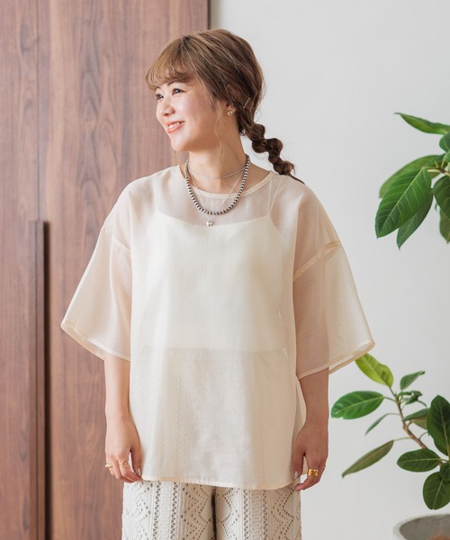 studio CLIP（スタディオクリップ）の「【my fit CLIP/低身長スタッフ企画】シアーレイヤードプルオーバー（Tシャツ/カットソー・レディース・アイボリー/ブラック/ライトグリーン・FREE）」の16枚目の写真