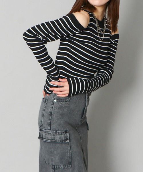 GORGE(ゴージ)の「《肩あき×細ボーダー》レディース リブ ニット 長袖 プルオーバー セクシー 春秋冬(Tシャツ/カットソー・レディース・ホワイト系その他/ブラック系その他2/ベージュ系その他・F)」の10枚目の写真