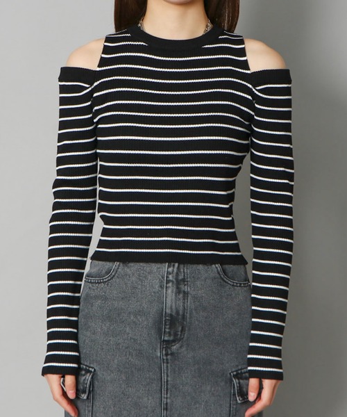GORGE(ゴージ)の「《肩あき×細ボーダー》レディース リブ ニット 長袖 プルオーバー セクシー 春秋冬(Tシャツ/カットソー・レディース・ホワイト系その他/ブラック系その他2/ベージュ系その他・F)」の9枚目の写真
