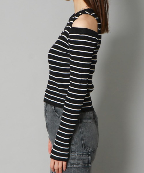 GORGE(ゴージ)の「《肩あき×細ボーダー》レディース リブ ニット 長袖 プルオーバー セクシー 春秋冬(Tシャツ/カットソー・レディース・ホワイト系その他/ブラック系その他2/ベージュ系その他・F)」の8枚目の写真