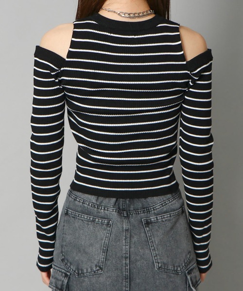 GORGE(ゴージ)の「《肩あき×細ボーダー》レディース リブ ニット 長袖 プルオーバー セクシー 春秋冬(Tシャツ/カットソー・レディース・ホワイト系その他/ブラック系その他2/ベージュ系その他・F)」の7枚目の写真