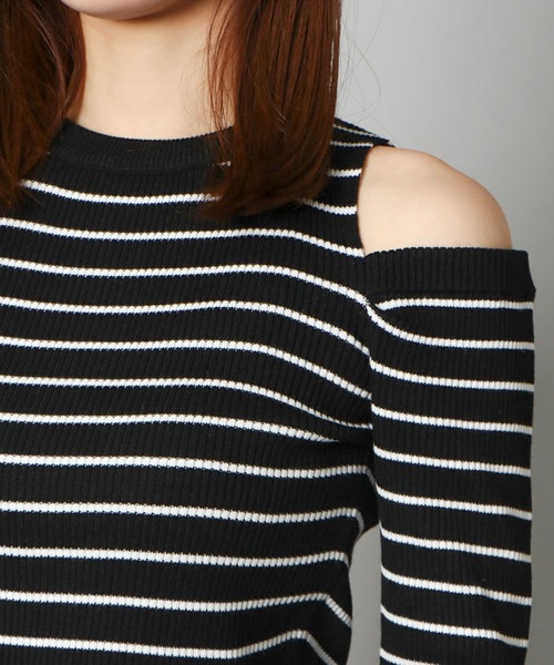GORGE(ゴージ)の「《肩あき×細ボーダー》レディース リブ ニット 長袖 プルオーバー セクシー 春秋冬(Tシャツ/カットソー・レディース・ホワイト系その他/ブラック系その他2/ベージュ系その他・F)」の6枚目の写真