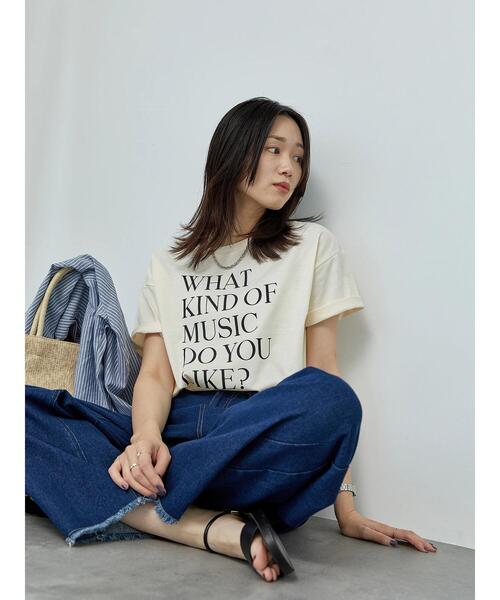Samansa Mos2 blue(サマンサモスモスブルー)の「【接触冷感】ロゴプリントTシャツ(Tシャツ/カットソー・レディース・オフホワイト/キナリ/チャコールグレー/モカ/ブルー・F)」の1枚目の写真