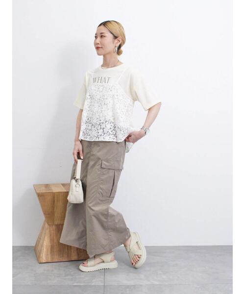 Samansa Mos2 blue(サマンサモスモスブルー)の「【接触冷感】ロゴプリントTシャツ(Tシャツ/カットソー・レディース・オフホワイト/キナリ/チャコールグレー/モカ/ブルー・F)」の6枚目の写真