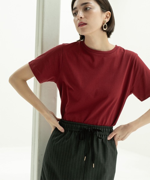 OPAQUE.CLIP（オペークドットクリップ）の「◆ベーシックTシャツ【接触冷感／UVケア／汗染み防止】（Tシャツ/カットソー・レディース・ブラック/ブラウン系その他/ネイビー/ホワイト/ワインレッド/ホワイト系9・38/40/42）」の6枚目の写真