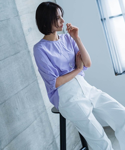 セール】Sophiaコットン袖タックカットソー≪洗濯機で洗える≫（T