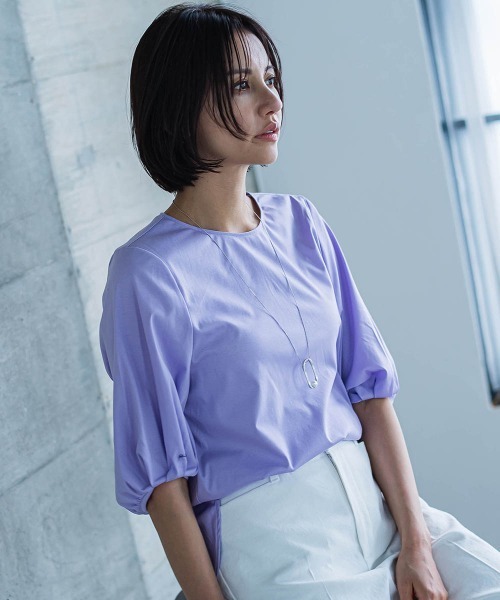 セール】Sophiaコットン袖タックカットソー≪洗濯機で洗える≫（T