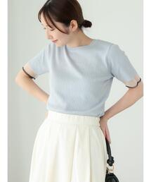 袖シアーボーダーリブニット