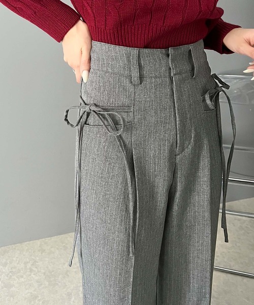 mily bilet(ミウィビレット)の「【mily bilet】迷ったらこれ!!キレイもカワイイも叶える欲張りボトム♪リボン使いワイドスラックスパンツ(スラックス・レディース・グレー系その他/ブラック/チャコールグレー・MEDIUM/LARGE/X-LARGE/SMALL)」の6枚目の写真