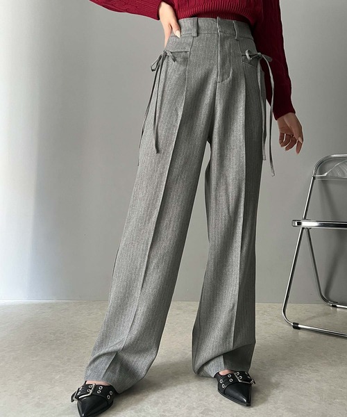 mily bilet(ミウィビレット)の「【mily bilet】迷ったらこれ!!キレイもカワイイも叶える欲張りボトム♪リボン使いワイドスラックスパンツ(スラックス・レディース・グレー系その他/ブラック/チャコールグレー・MEDIUM/LARGE/X-LARGE/SMALL)」の16枚目の写真