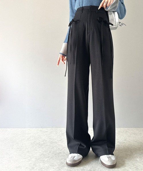 mily bilet(ミウィビレット)の「【mily bilet】迷ったらこれ!!キレイもカワイイも叶える欲張りボトム♪リボン使いワイドスラックスパンツ(スラックス・レディース・グレー系その他/ブラック/チャコールグレー・MEDIUM/LARGE/X-LARGE/SMALL)」の13枚目の写真