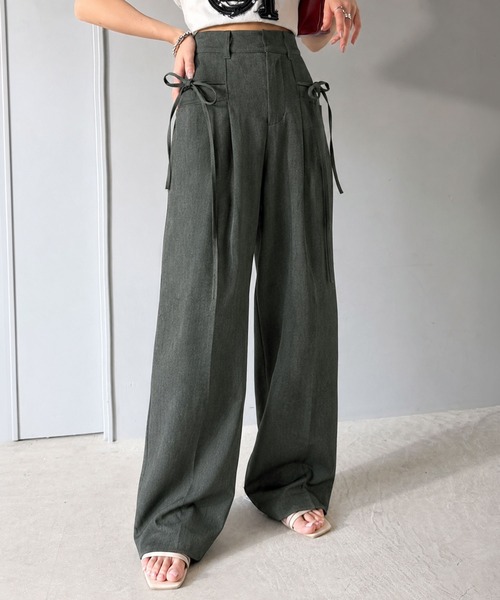 mily bilet（ミウィビレット）の「【mily bilet】迷ったらこれ!!キレイもカワイイも叶える欲張りボトム♪リボン使いワイドスラックスパンツ（スラックス・レディース・グレー系その他/ブラック/チャコールグレー・MEDIUM/LARGE/X-LARGE/SMALL）」の18枚目の写真