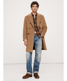 バナナリパブリック　ウール ロングピーコート　カシミア混　ブラック　M バナナリパブリック ウール ロングピーコート カシミア混