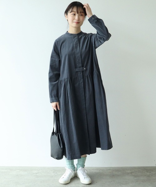 bulle de savon（ビュルデサボン）の「シャツコール ワンピース（ワンピース・レディース・カーキ/チャコールグレー/ホワイト・FREE）」の8枚目の写真